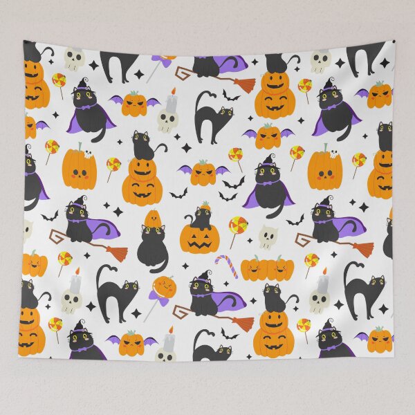 Item preview, Cute Black Cats & Pumpkins Halloween Pattern designed and sold by VibnWalls.
