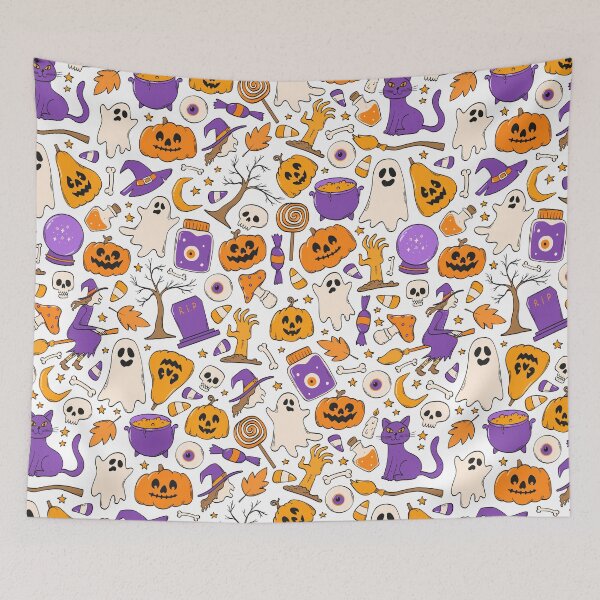 Item preview, Witchy Halloween Ghosts, Pumpkins & Magic Pattern designed and sold by VibnWalls.