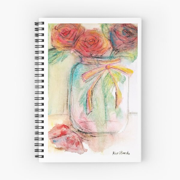 Item preview, Watercolor Roses in a Glass Jar Pastel Floral Art designed and sold by KariBordz.