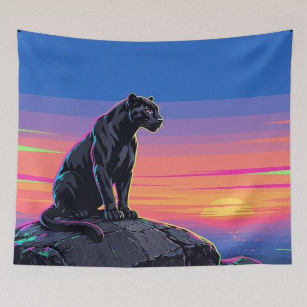 Item preview, Neon Black Panther – Retro Synthwave Sunset Illustration designed and sold by Dogandesighn.