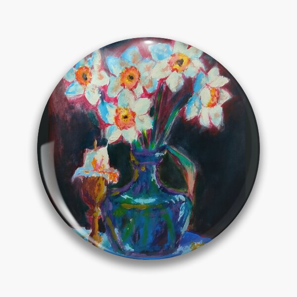 Item preview, Expressive Daffodils and Candlestick Dark Still Life Art designed and sold by KariBordz.