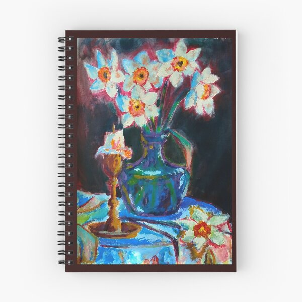 Item preview, Expressive Daffodils and Candlestick Dark Still Life Art designed and sold by KariBordz.