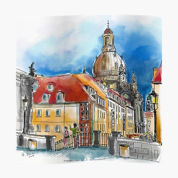 Dresden Blick über die Münzgasse zur Frauenkirche Poster