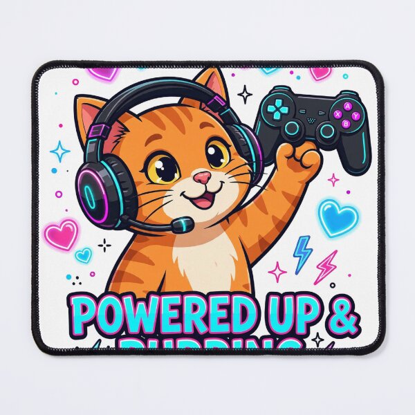 Item preview, Powered Up and Purring Gamer Cat Headset T-Shirt designed and sold by ApparelOutpost.