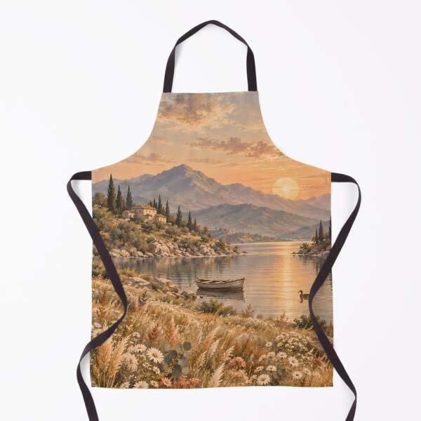 Item preview, Cottagecore Sunset Lake Wildflower Meadow Oil Painting designed and sold by Jozefin's Studio.