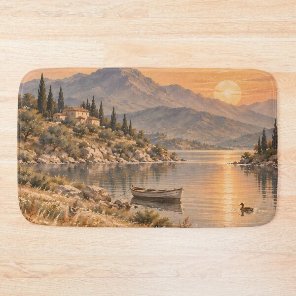 Item preview, Cottagecore Sunset Lake Wildflower Meadow Oil Painting designed and sold by Jozefin's Studio.