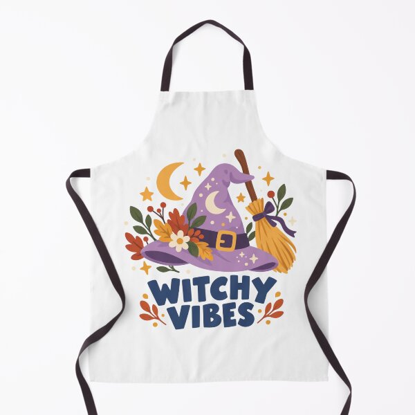 Item preview, Witchy Vibes Purple Witch Hat and Broom Halloween Moon and Stars designed and sold by Backsay.