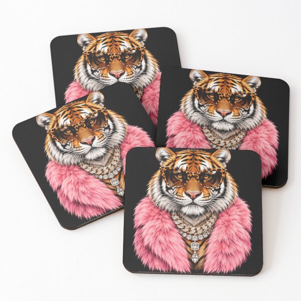 Item preview, tiger Luxury Fashion Portrait with Pink Fur and Sunglasses designed and sold by anapldv.