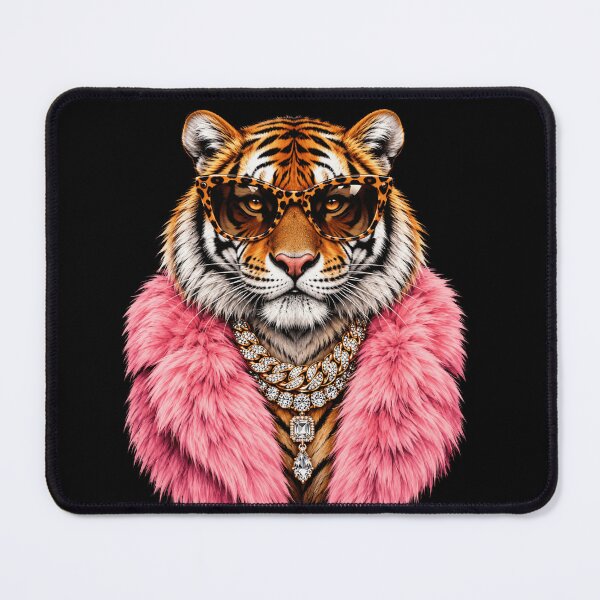 Item preview, tiger Luxury Fashion Portrait with Pink Fur and Sunglasses designed and sold by anapldv.