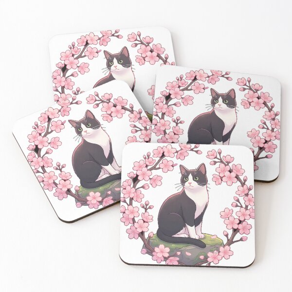 Item preview, Tuxedo Cat Cherry Blossom Wreath designed and sold by alvixVerse Merch.