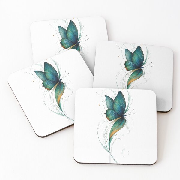 Item preview, Ethereal Teal Butterfly - Watercolor Gold Fantasy Art designed and sold by Mittu96.