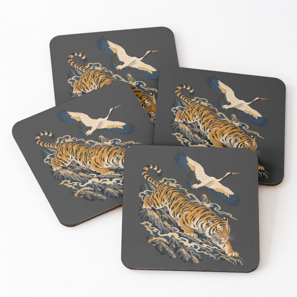 Item preview, Tiger and Crane Ukiyo-e Woodblock Wildlife Art designed and sold by AmiGraph.