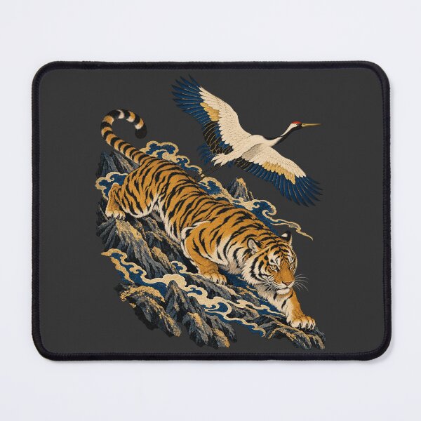 Item preview, Tiger and Crane Ukiyo-e Woodblock Wildlife Art designed and sold by AmiGraph.