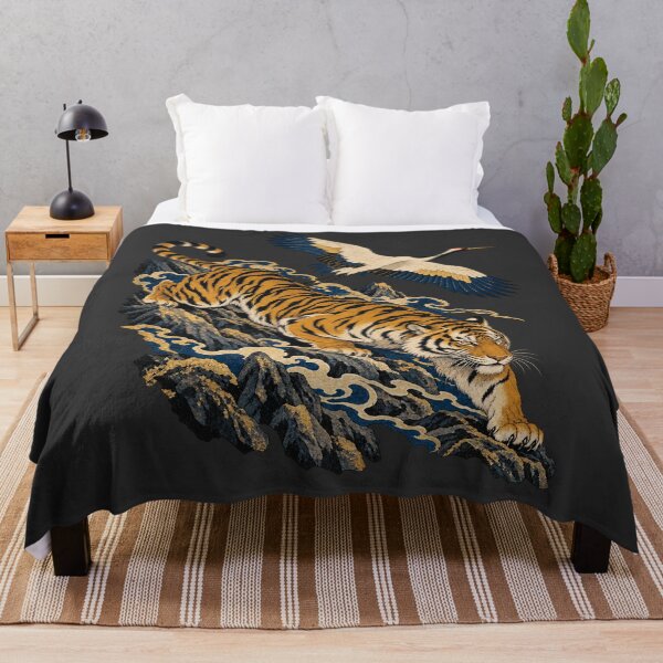 Item preview, Tiger and Crane Ukiyo-e Woodblock Wildlife Art designed and sold by AmiGraph.