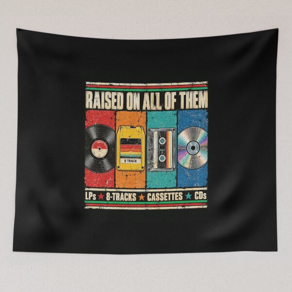 Item preview, vintage music retro poster with records cassette and cd art designed and sold by anapldv.