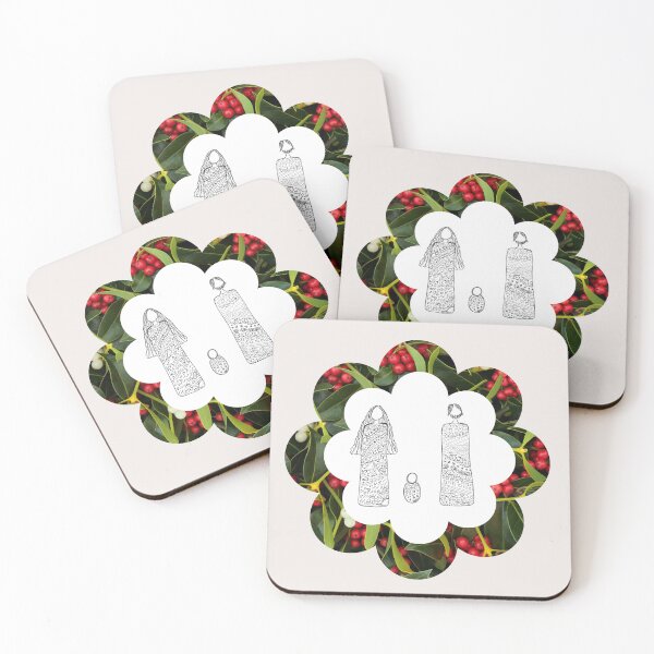 Item preview, Cozy Holiday Family Illustration on Natural Green and Red Background Design designed and sold by Liberarteprint.
