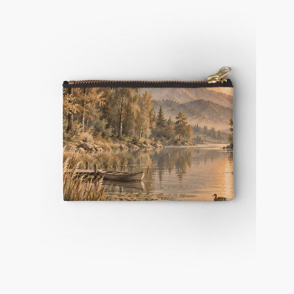 Item preview, Cottagecore Autumn Lake Oil Painting Sunset Wilderness designed and sold by Jozefin's Studio.