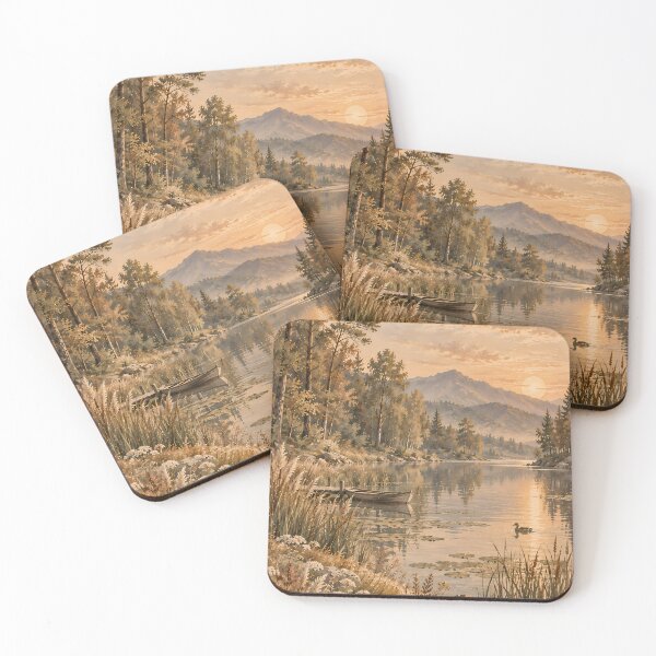 Item preview, Cottagecore Autumn Lake Oil Painting Sunset Wilderness designed and sold by Jozefin's Studio.