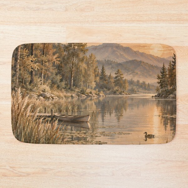 Item preview, Cottagecore Autumn Lake Oil Painting Sunset Wilderness designed and sold by Jozefin's Studio.
