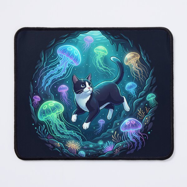 Item preview, Tuxedo Cat Jellyfish Cove designed and sold by alvixVerse Merch.