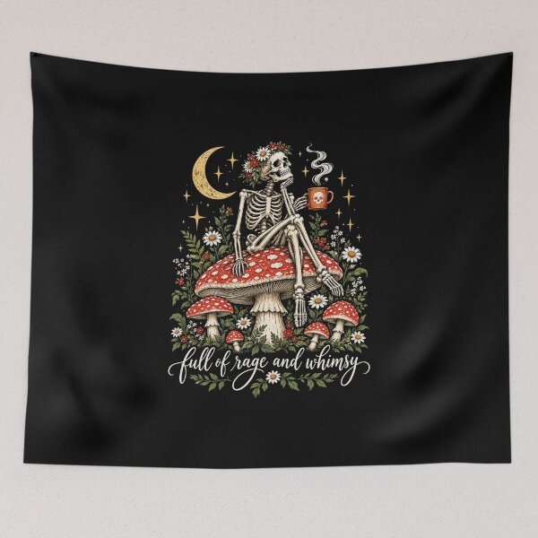 Item preview, skeleton mushroom moonlit garden whimsical floral art designed and sold by anapldv.