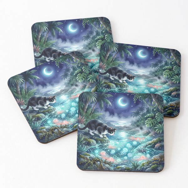 Item preview, Tuxedo Cat Moonlit Jungle Pool designed and sold by alvixVerse Merch.