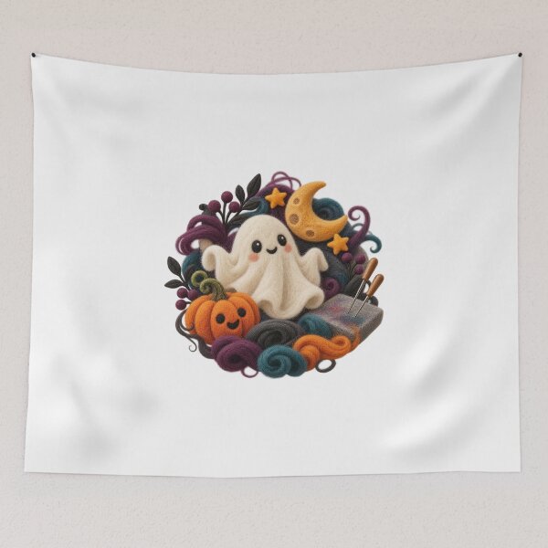 Item preview, Decorative Needle Felted Ghost Halloween Wreath designed and sold by UrbanCanvvas.