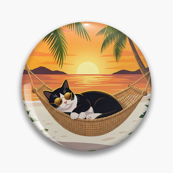 Item preview, Tuxedo Cat Hammock Tropical Sunset designed and sold by alvixVerse Merch.