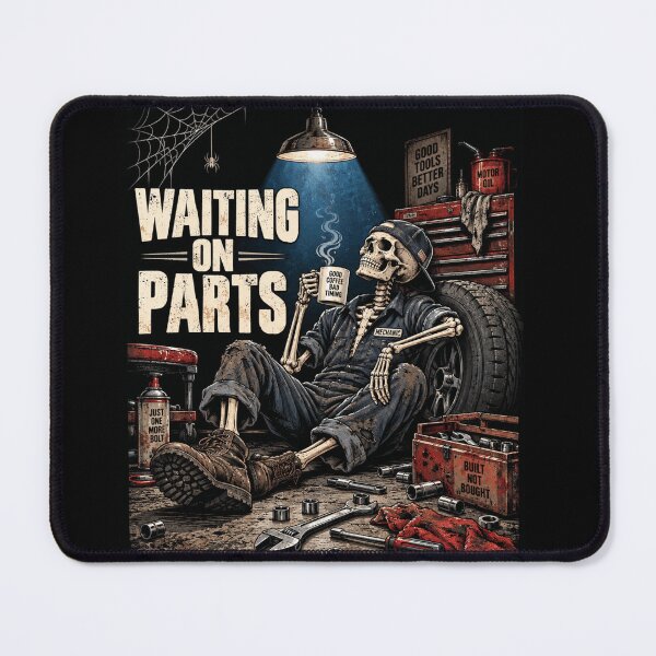 Item preview, mechanic vintage skeleton garage art with parts waiting designed and sold by anapldv.