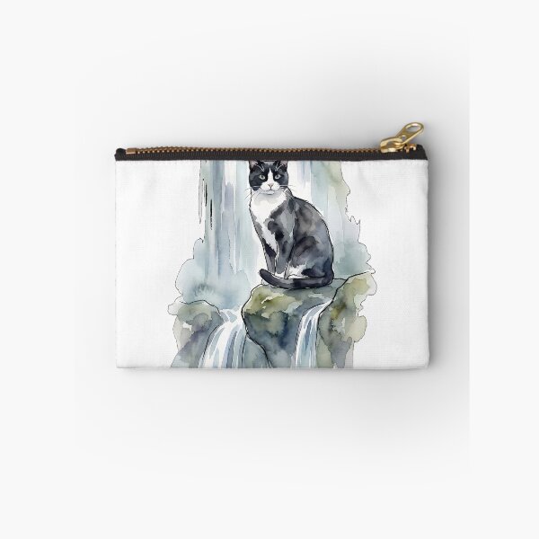 Item preview, Tuxedo Cat Watercolor Waterfall designed and sold by alvixVerse Merch.