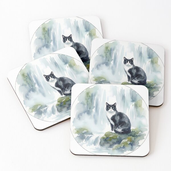Item preview, Tuxedo Cat Misty Waterfall designed and sold by alvixVerse Merch.