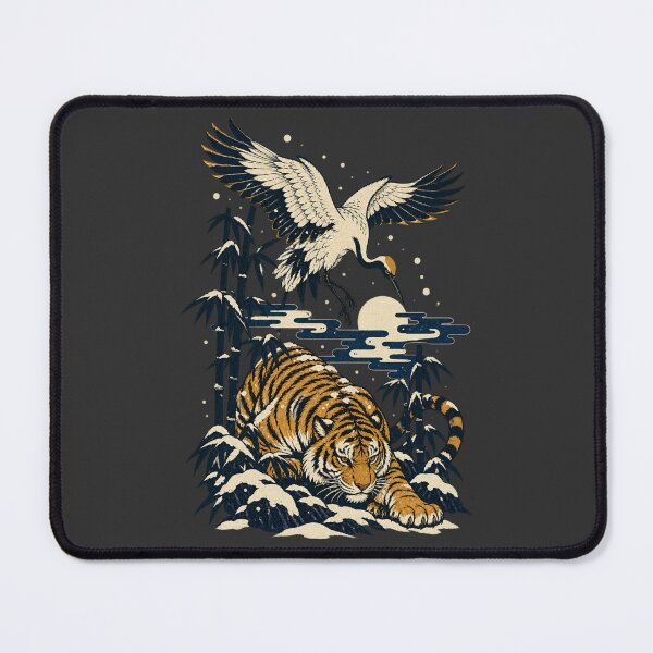 Item preview, Tiger Crane Ukiyo-e Snowy Bamboo Wildlife Art designed and sold by AmiGraph.