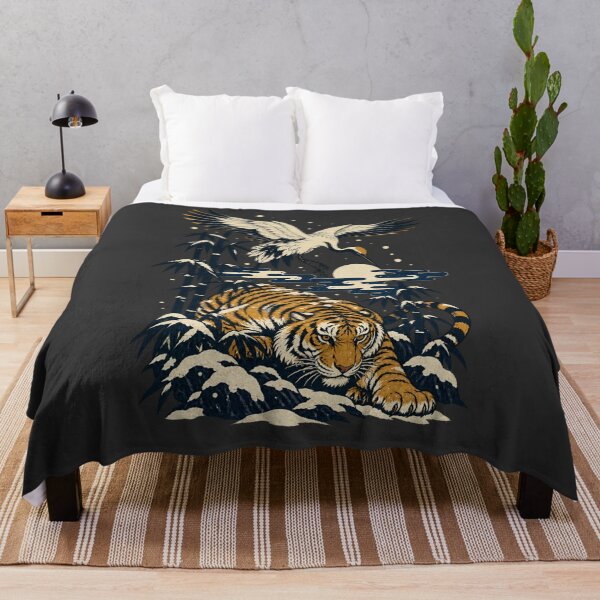 Item preview, Tiger Crane Ukiyo-e Snowy Bamboo Wildlife Art designed and sold by AmiGraph.
