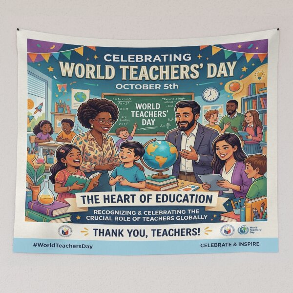 Item preview, World Teachers' Day classroom illustration with diverse students designed and sold by Solomon-Ent-144.
