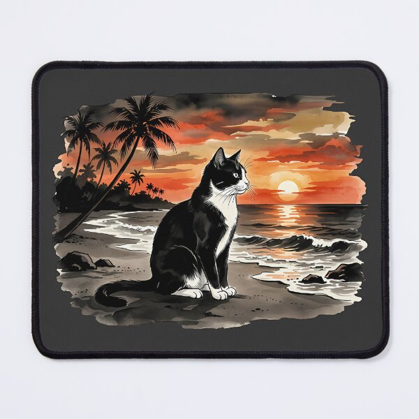 Item preview, Tuxedo Cat Beach Sunset Ink Wash designed and sold by alvixVerse Merch.