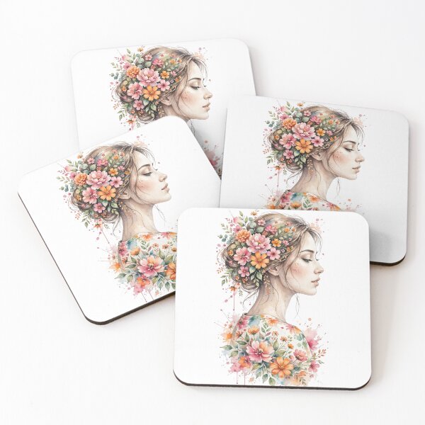 Item preview, Watercolor Floral Woman Portrait - Boho Flower Aesthetic Art designed and sold by Mittu96.