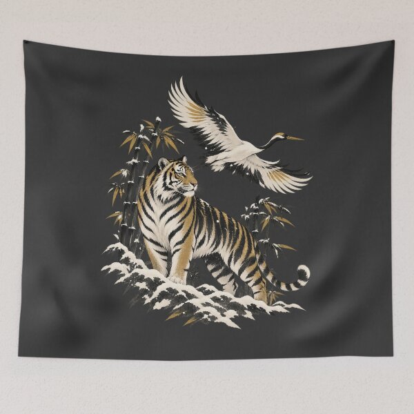 Item preview, Tiger Crane Ukiyo-e Winter Bamboo Wildlife Art designed and sold by AmiGraph.