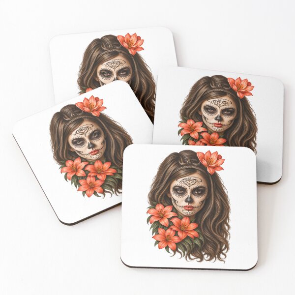 Item preview, Coral Sugar Skull | Dia de los Muertos Clip Art designed and sold by Whatever Works.