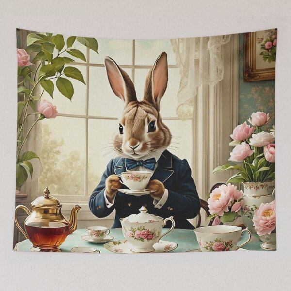 Artikelvorschau, Osterhase trinkt Tee | Geschenk zu Ostern entworfen und verkauft von UnhingedBird.