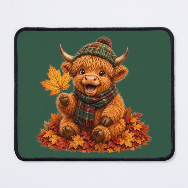 Item preview, Cute Scottish Highland Cow in Tartan Scarf with Autumn Leaves designed and sold by MaedK.