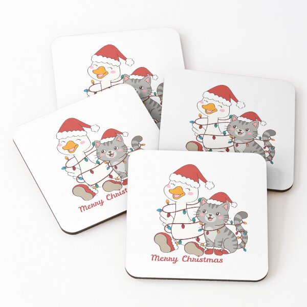 Item preview, Merry Christmas Duck And Cat Santa Hat Christmas Lights Kawaii designed and sold by Retro Whiskers.