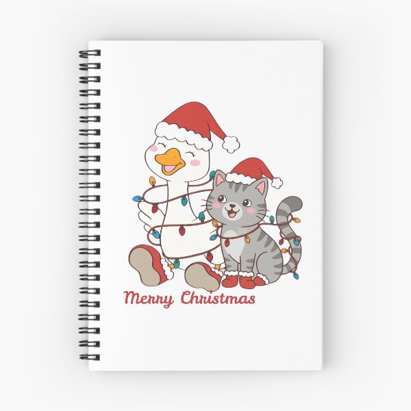 Item preview, Merry Christmas Duck And Cat Santa Hat Christmas Lights Kawaii designed and sold by Retro Whiskers.