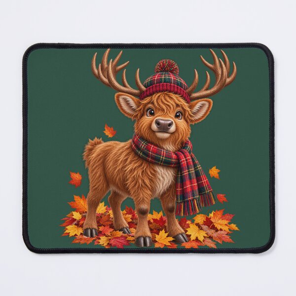 Item preview, Cute Scottish Highland Stag in Tartan with Autumn Leaves designed and sold by MaedK.