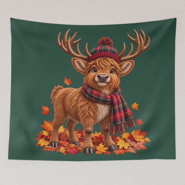 Item preview, Cute Scottish Highland Stag in Tartan with Autumn Leaves designed and sold by MaedK.