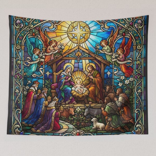 Item preview, Stained Glass Nativity Scene - Art Nouveau  designed and sold by Sybille-Yates.