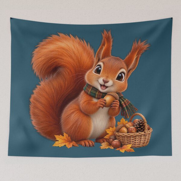 Item preview, Cute Scottish Red Squirrel Gathering Acorns in Autumn designed and sold by MaedK.