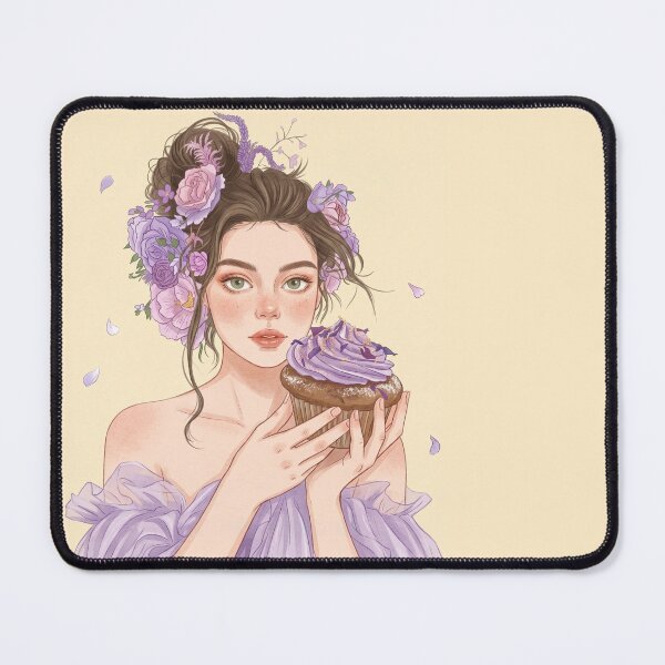 Item preview, Elegant Woman with Lavender Cupcake and Purple Floral Updo Illustration designed and sold by Pasteltone.