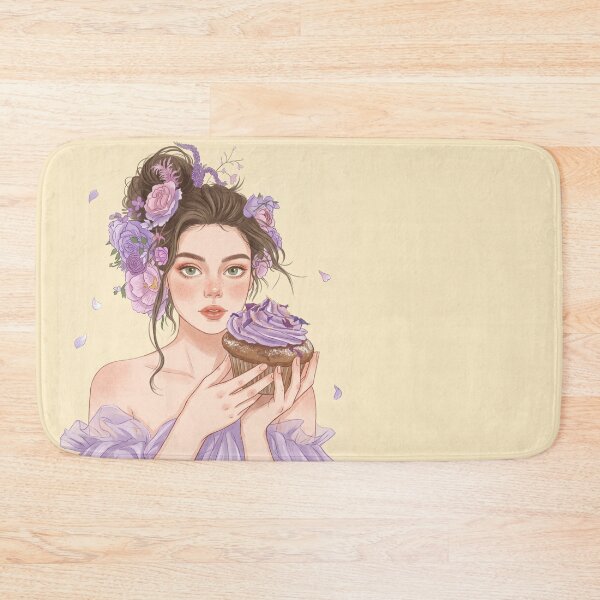 Item preview, Elegant Woman with Lavender Cupcake and Purple Floral Updo Illustration designed and sold by Pasteltone.