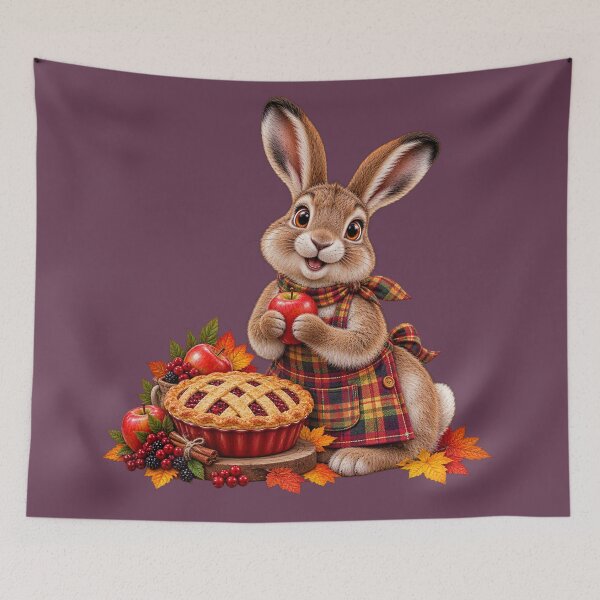 Item preview, Cute Scottish Mountain Hare with Autumn Apple and Berry Pie designed and sold by MaedK.