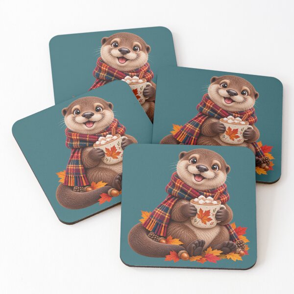 Item preview, Cute Scottish Otter with Hot Chocolate and Autumn Leaves designed and sold by MaedK.
